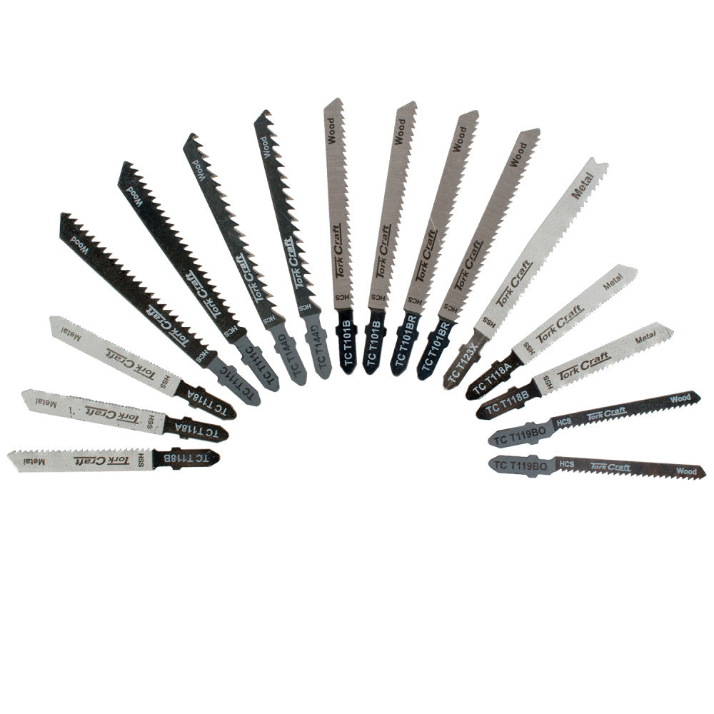 T-shank Jigsaw Blades 16pc Set Assorted Metal & Wood Cutting