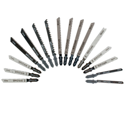 T-shank Jigsaw Blades 16pc Set Assorted Metal & Wood Cutting